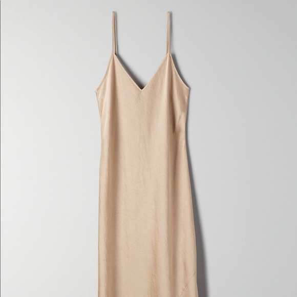 Aritzia satin slip dress nude champagne colour